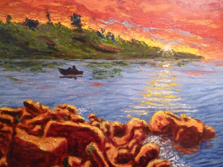 Pintura titulada "a-orillas-del-lago.…" por Isabel Ra, Obra de arte original, Oleo