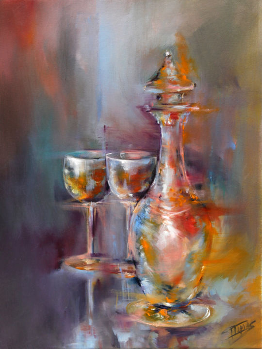 Painting titled "Música, licor y pas…" by Isabel Tapias, Original Artwork, Oil