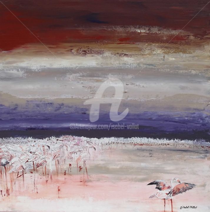 Peinture intitulée ""Les Flamants roses"" par Isabel Vallat, Œuvre d'art originale, Acrylique