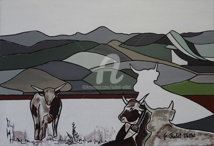Painting titled ""Les Monts du Canta…" by Isabel Vallat, Original Artwork, Acrylic