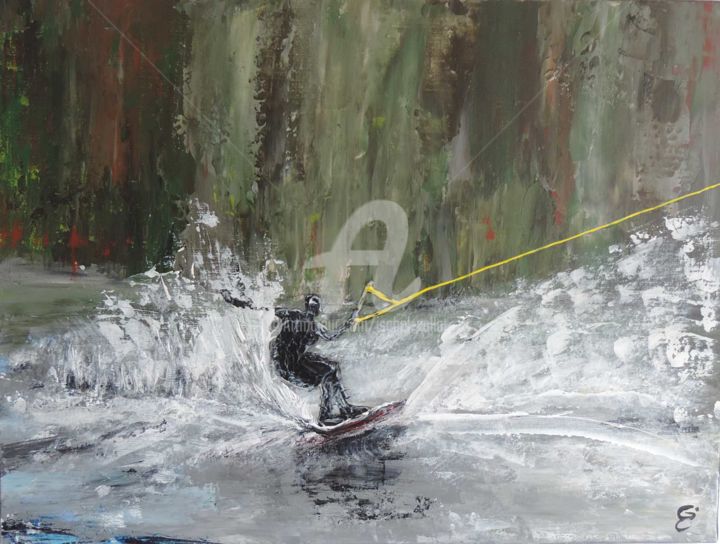 Painting titled ""Wake" (Wakeboard…" by Isabel Vallat, Original Artwork, Acrylic
