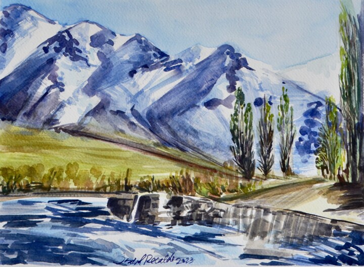 Painting titled "Montagne innevate" by Isabel Zuniga Recalde, Original Artwork, Watercolor