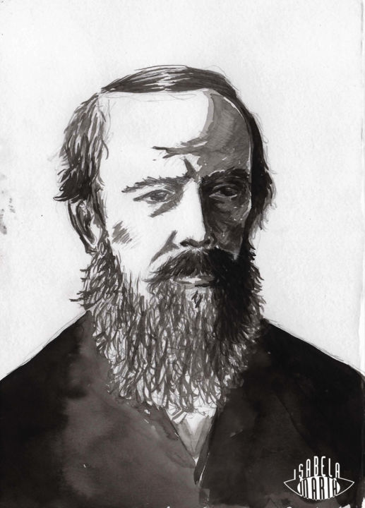Malerei mit dem Titel "Dostoievski" von Isabela Maria, Original-Kunstwerk, Tinte