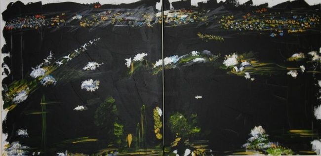 Malerei mit dem Titel "Santiago by night" von Isabel Hermano, Original-Kunstwerk, Öl