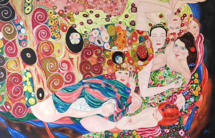 Картина под названием "Six Fatale" - Isabell Deltell, Подлинное произведение искусства, Масло Установлен на Деревянная панель