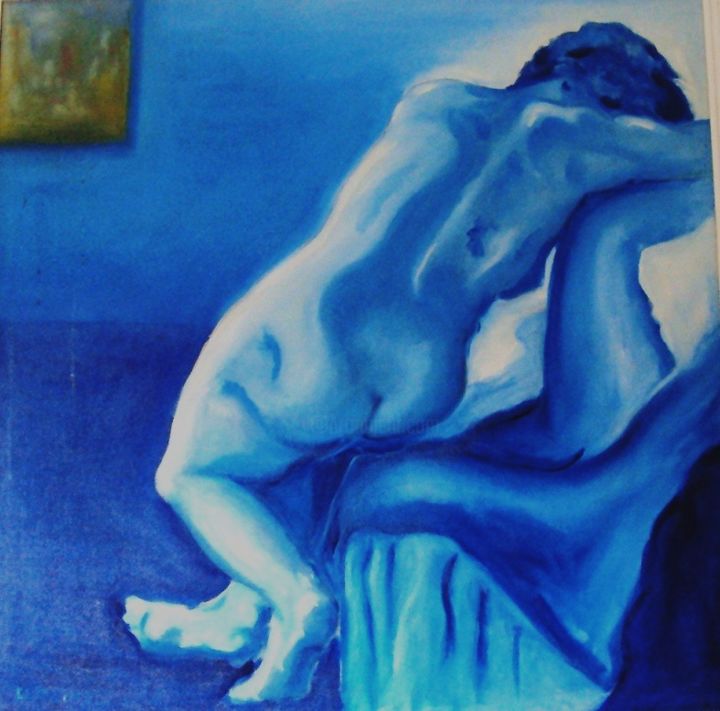 Painting titled "nudo in blu" by Isabella Cervia, Original Artwork