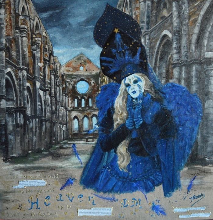 Schilderij getiteld "Heaven l'Ange bleu" door Isabelle Rombi, Origineel Kunstwerk, Olie