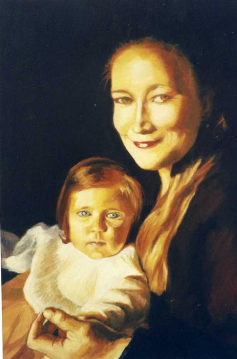 Pintura intitulada "Autoportrait avec A…" por Isabelle Rombi, Obras de arte originais, Óleo