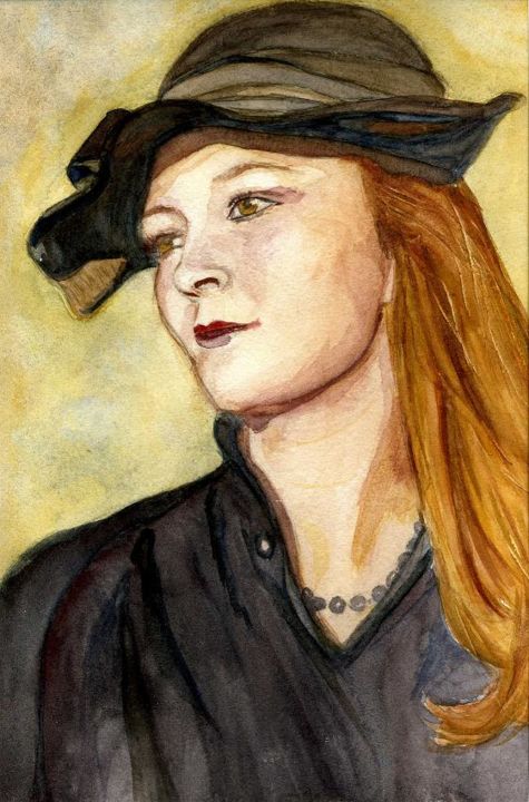 Painting titled "Autoportrait 20 ans" by Isabelle Rombi, Original Artwork, Watercolor