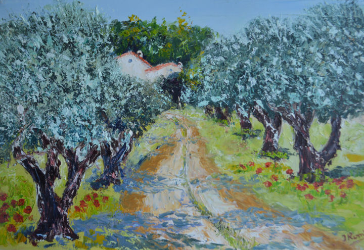 Peinture intitulée "Les oliviers" par Isabelle Rombi, Œuvre d'art originale, Huile