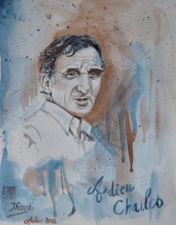 Painting titled "Charles Aznavour" by Isabelle Rombi, Original Artwork, Watercolor