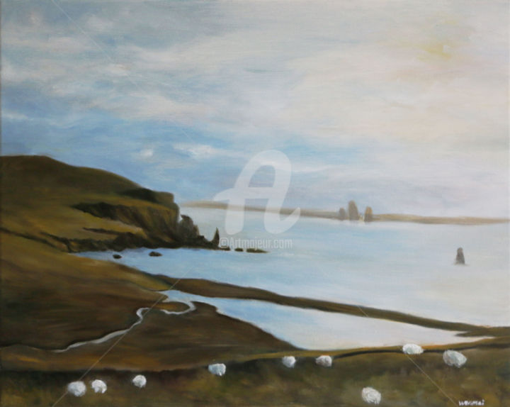 Painting titled "SEA VIEW IN YELL" by Isabella Wenmei Zhang, Original Artwork, Oil