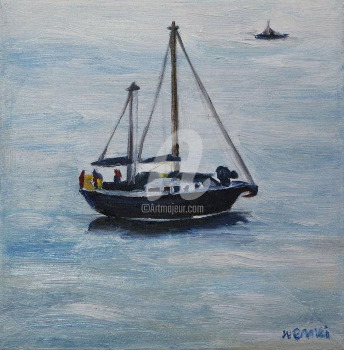 Painting titled "Boat" by Isabella Wenmei Zhang, Original Artwork, Oil