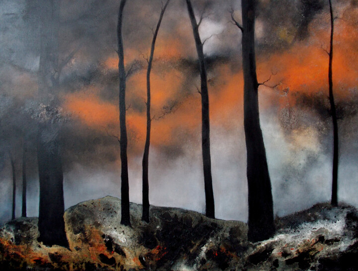 Painting titled "Alone in the woods" by Isabelle Amante, Original Artwork, Oil