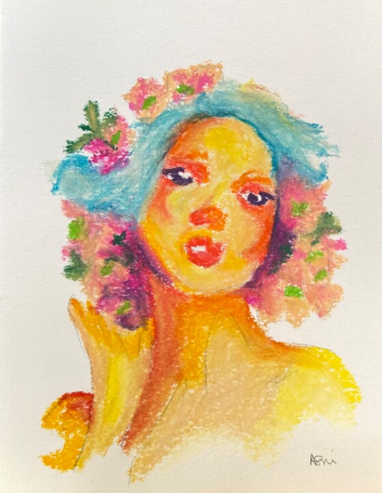 Tekening getiteld "Fleur de vie 4" door Isabelle Asni, Origineel Kunstwerk, Pastel