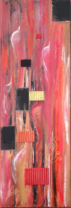 Painting titled "Ondulations 60 x 20" by Isabelle Barbot, Original Artwork, Oil