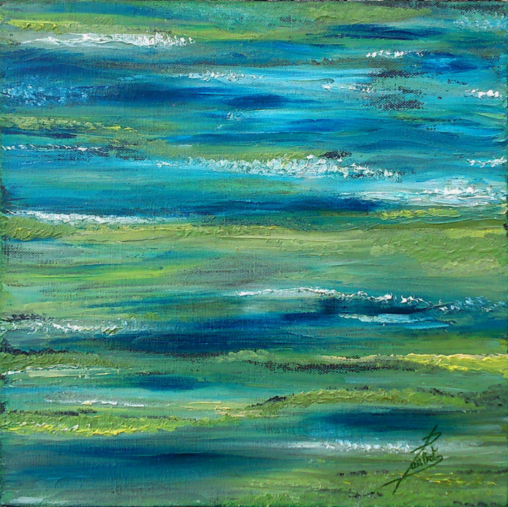 Painting titled "Vagues" by Isabelle Barbot, Original Artwork, Oil