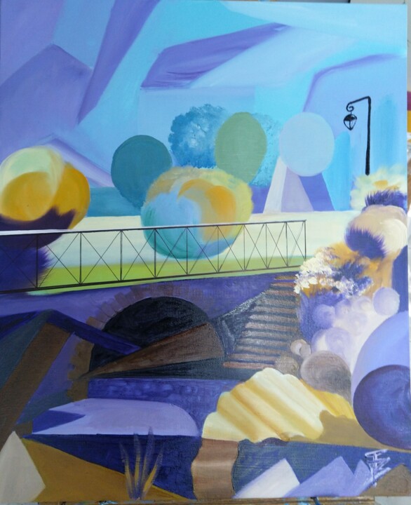 Painting titled "Le Pont Paillard" by Isabelle Blanc, Original Artwork, Oil Mounted on Cardboard