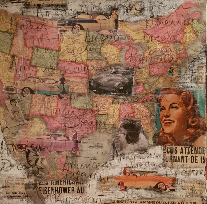 Collages intitulée "American Dream 2" par Isabelle Blondel, Œuvre d'art originale, Collages