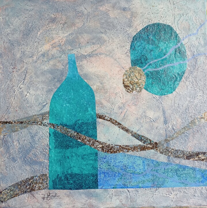 Картина под названием "paysage abstrait en…" - Isabelle Bout, Подлинное произведение искусства, Коллажи Установлен на Деревя…