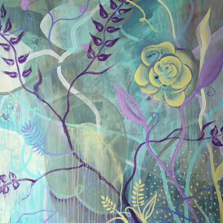 Картина под названием "Abstraction végétal…" - Isabelle Bout, Подлинное произведение искусства, Акрил Установлен на Деревянн…