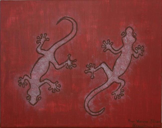 Peinture intitulée "Lézards" par Isabelle C. Bruggimann, Œuvre d'art originale