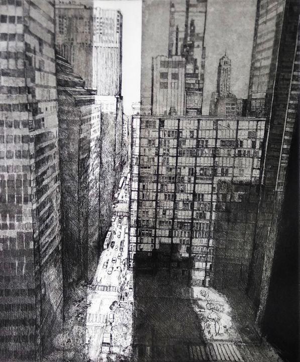 Obrazy i ryciny zatytułowany „INTERSTICE CHICAGO…” autorstwa Isabelle Delamarre, Oryginalna praca, Akwaforta