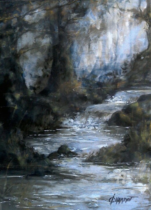 Pintura titulada "Au fil de l'eau" por Isabelle Derangere, Obra de arte original, Pastel