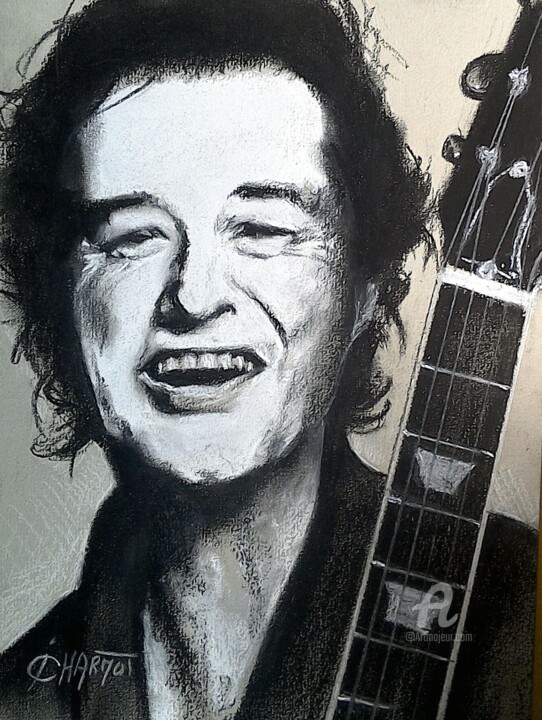 Drawing titled "Jimmy Page" by Isabelle Derangere, Original Artwork, Pastel