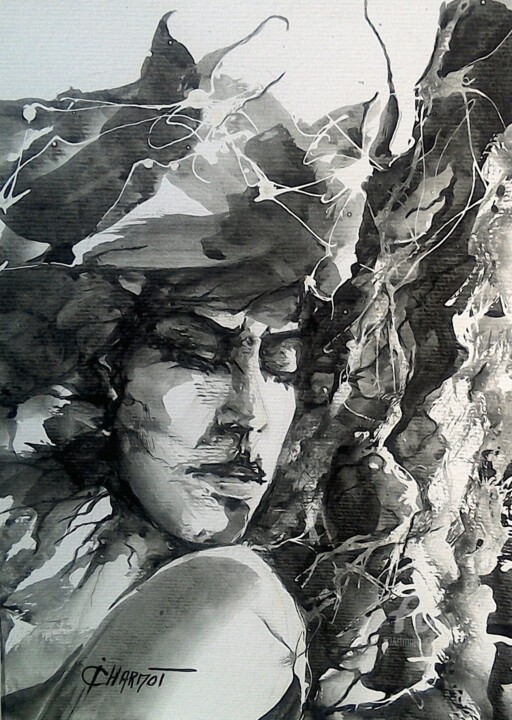 Painting titled "Nature sauvage" by Isabelle Derangere, Original Artwork, Ink