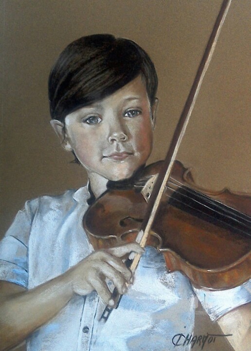 Dessin intitulée "Eden jeune violonis…" par Isabelle Derangere, Œuvre d'art originale, Pastel