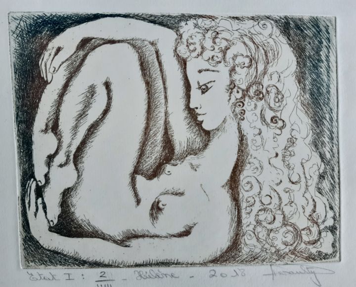 Gravures & estampes intitulée "Hélène" par Isabelle Desaulty, Œuvre d'art originale, Eau-forte