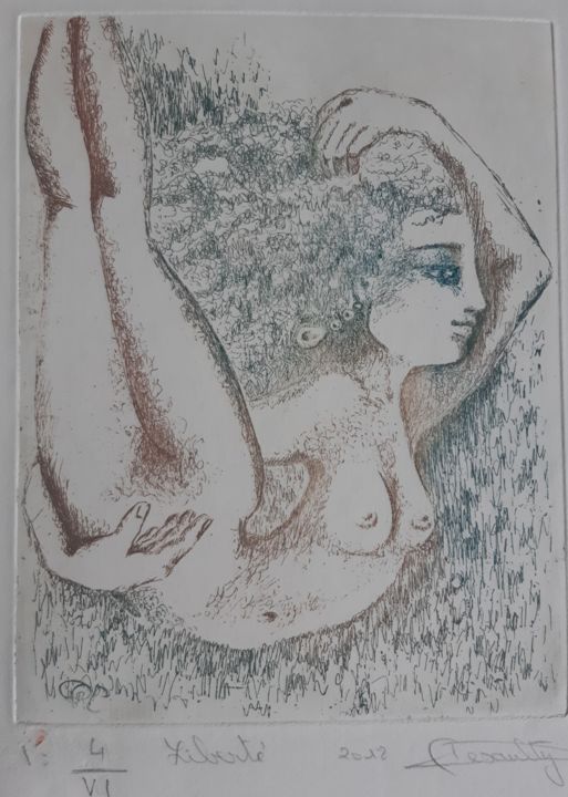 Druckgrafik mit dem Titel "Liberté" von Isabelle Desaulty, Original-Kunstwerk, Radierung