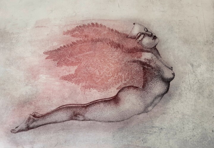 Gravures & estampes intitulée ""Fille de l'ombre"" par Isabelle Desaulty, Œuvre d'art originale, Eau-forte