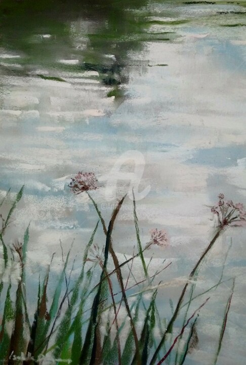Dessin intitulée "Reflets à l'étang d…" par Isabelle Douzamy, Œuvre d'art originale, Pastel