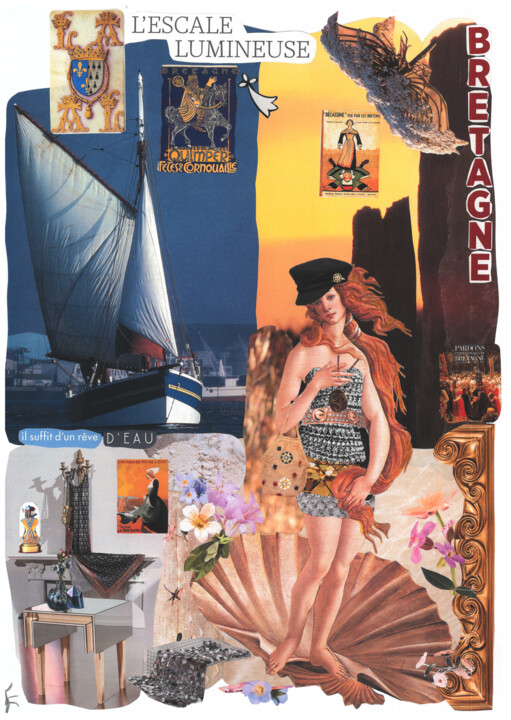 Collages titled "L'escale lumineuse" by Isabelle Flegeau, Original Artwork, Collages