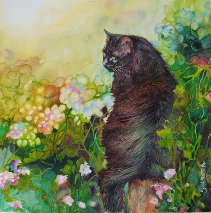 Painting titled "Chat sibérien" by Isabelle Fontenille, Original Artwork, Watercolor