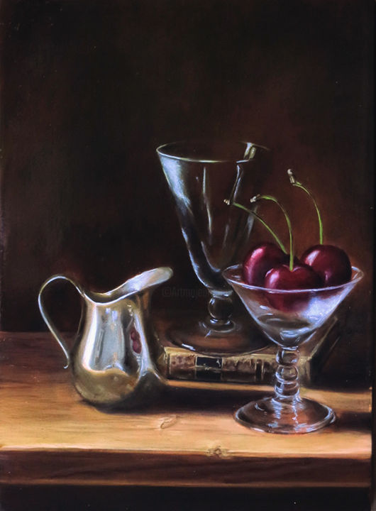 Painting titled "Nature morte aux 3…" by Isabelle Frances, Original Artwork, Oil