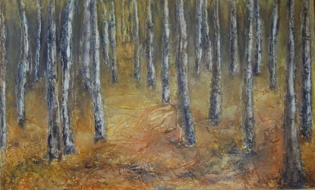 Painting titled "Rêverie d'octobre" by Isabelle Frossard Corthay, Original Artwork, Oil Mounted on Wood Stretcher frame