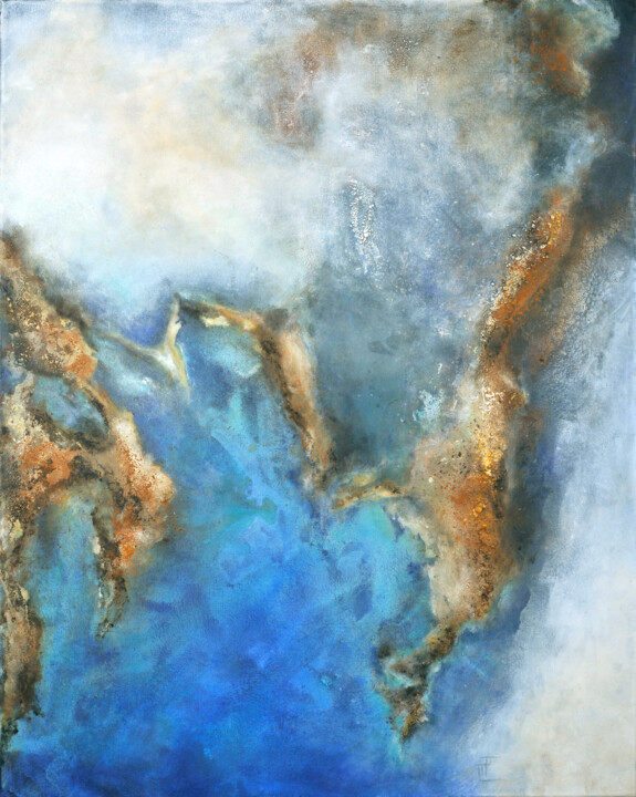 Painting titled "atoll-2" by Isabelle Frossard Corthay, Original Artwork, Acrylic Mounted on Wood Stretcher frame