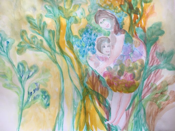 「Mère et fille」というタイトルの絵画 Isabelle Garderetによって, オリジナルのアートワーク, インク