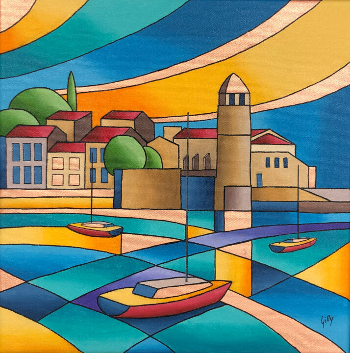 Painting titled "Collioure 2" by Isabelle Gilly, Original Artwork, Acrylic Mounted on Wood Stretcher frame