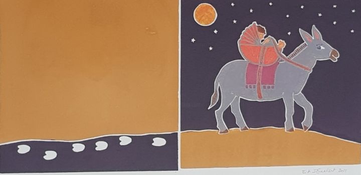 Gravures & estampes intitulée "Au pas de l'âne" par Isabelle Gueillet, Œuvre d'art originale, Linogravures