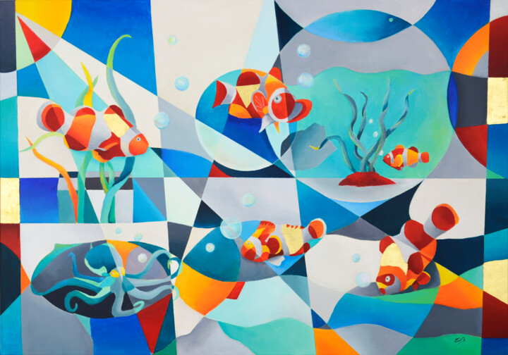 Peinture intitulée "Les poissons clowns" par Isabelle Guillet Bouloc (ZiB), Œuvre d'art originale, Acrylique