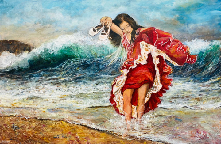 Peinture intitulée "Bailando con las ol…" par Isabelle Jacq (Gamboena), Œuvre d'art originale, Acrylique