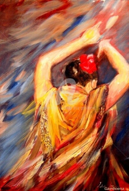 Painting titled "Flamenca de Luz II" by Isabelle Jacq (Gamboena), Original Artwork, Oil