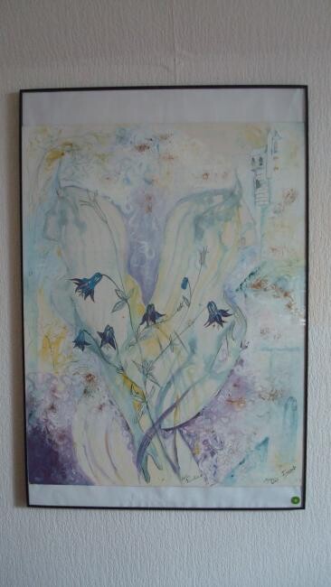 Painting titled "Les ancolies" by Isabelle Leroux, Original Artwork, Oil
