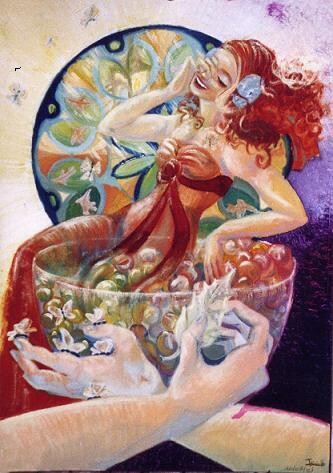 Painting titled "Gestes magiques" by Isabelle Leroux, Original Artwork, Oil