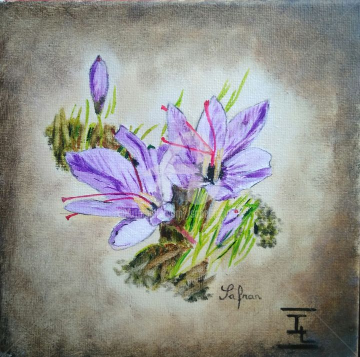 Peinture intitulée "La fleur de safran" par Isabelle Lucas, Œuvre d'art originale, Huile