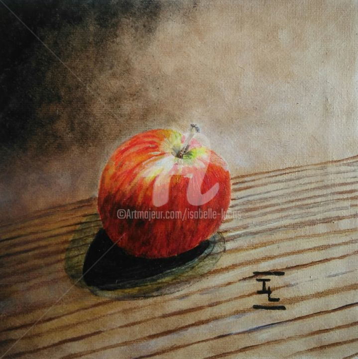 Painting titled "La pomme rouge" by Isabelle Lucas, Original Artwork, Oil